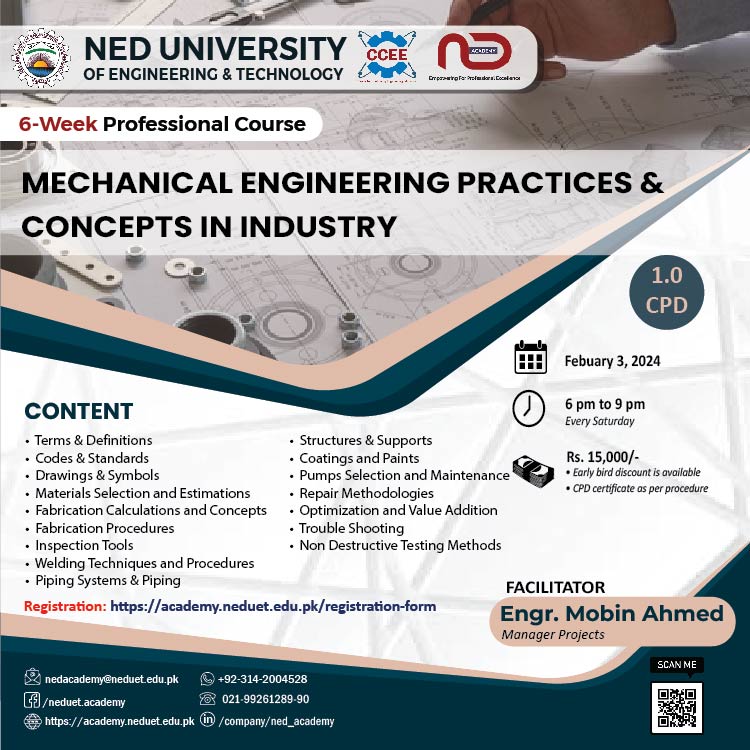 Mechanical Engineering Practices and Concepts in Industry NED Academy CCEE CMPP